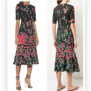 NWT Carolina Herrera Floral Stretch Cotton Faille Cocktail Midi Dress 10 $1990